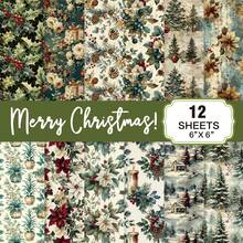 12-Sheet Merry Christmas Scrapbooking Base Paper Set​​ – Featuring Snowman, Leaf, And Snowflake Designs, This Christmas-Themed Craft Paper Serves As A Versatile Background For Journal Collages, DIY Gift Wrapping, And Holiday-Themed Projects.