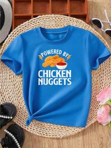 Powered By Chicken Nuggets Graphic T-Shirts For Outdoor Sports And Daily Wearing, Young Girls T-Shirts, Size From 3T-13Y - 寶藍色 - 查看 2