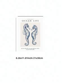 1 tranh in hình cá ngựa xanh nước biển cổ điển không khung, tranh treo tường phòng tắm ven biển với họa tiết vải lanh, áp phích trung tính về biển cho phòng tắm spa & trang trí nhà trên bãi biển | Phong cách Hamptons, vật dụng thiết yếu trong ký túc xá - Nhiều màu - Xem 12