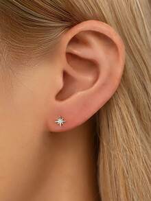 1件925纯银星形内螺纹唇钉 | 星形耳钉穿刺饰品 | 低过敏性金耳软骨钉 | 扁平唇钉 | 适合女性日常佩戴 - 彩色 - 查看 7
