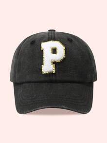 1pc Kids 26 Letters Baseball Cap, Washed Baseball Hat For Boys And Girls, Suitable For Outdoor Activities And Daily Wear, Sun Ion - Gold Label-black Washed Cap - View 38