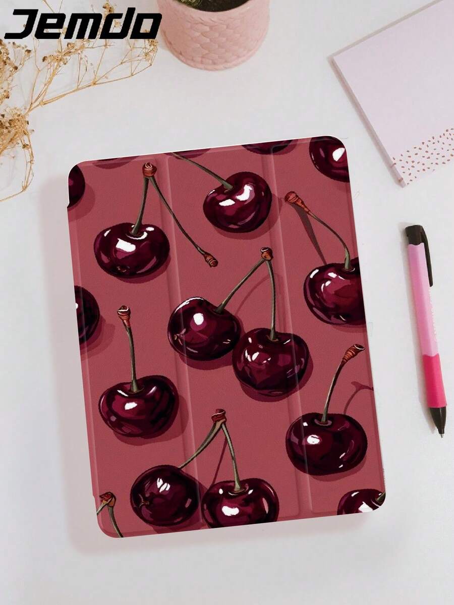 1 件简约红樱桃印花平板电脑保护壳，兼容 iPad 10.2、iPad Pro 2021/2020、iPad 9/10 代、Galaxy Tab A8 10.5 英寸 2022、Matepad 10.4 英寸/Tab，防摔，带铅笔槽，支持睡眠/唤醒