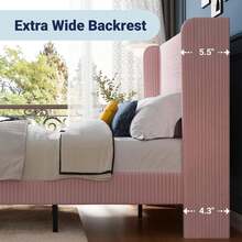 Allewie Full/Queen/King Size Bed Frame With Upholstered Wingback Headboard, Vertical Channel Tufted Corduroy Velvet Platform Bed, Strong Wooden Slats Support, No Box Spring Needed, Easy Assembly, Pink - Pink - View 4