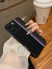 1个经典黑色碳纤维纹理红蓝条纹2D印花图案时尚百搭个性化保护手机壳，适合作为礼物送给女朋友、闺蜜、妻子、爱人、阿姨、老板、姐妹、情侣、同学、老师，生日、节日皆宜 - 黑色哑光柔软全包防尘防水手机壳，兼容 13/17/16/15/14/13/12/11/Pro/Pro Max/X/XR/XS/XSM Plus - 黑色 - 查看 4
