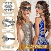 Maska maskaradowa dla dorosłych, 3 szt., elegancka koronkowa maska na oczy dla par, maski na bal maskowy w stylu vintage, koronkowa ozdoba na głowę dla kobiet i mężczyzn, przebranie na bal, bale, imprezy weneckie (czarno-złoto-srebrne)