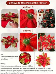 36 Piezas/12 Juegos de Flores Artificiales de Navidad, Flores de Flor de Pascua, Decoración Navideña Roja y Dorada, Flores Decorativas Artificiales para Árbol de Navidad, Adecuadas para Decoración de Fiesta de Navidad, Decoración de Árbol de Navidad DIY, Decoración de Corona de Flores, Decoración Ambiental, Decoración de Apertura, Día de San Valentín, Regalo, Decoración del Hogar, Decoraciones Navideñas, Decoración de Habitación
