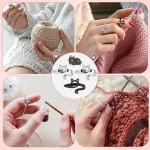 2-Piece Set Of Adjustable Crochet Loops - Yarn Guide Finger Clips To Speed ​ ​ Up Knitting, Silver/Black, Suitable For Yarn Crocheting