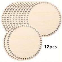 6/12 piezas Fondos de cesta tejida de madera, Fondos de cesta tejida redonda previamente perforados, Adecuado para manualidades DIY y cestas de almacenamiento hechas a mano