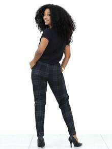 Women's Straight-Leg Plaid Pants With Hem Detail Launch 2025 - 黑色/海軍藍 - 查看 6