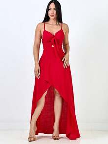 Women's Summer Long Dress Fabric - 紅色 - 查看 1