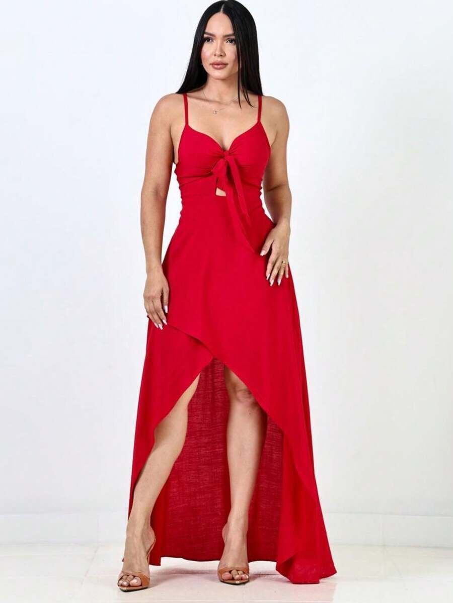 Women's Summer Long Dress Fabric - 紅色 - 查看 1