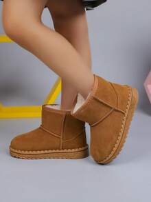 1 Paar Kinder Einfarbige Winterstiefel, Mädchen Einfache Mode Schneestiefel, Dicke Warme Weiche Sohle Bequeme Schlüpfstiefel, Geeignet für Jungen und Mädchen zum Tragen im Freien im Winter (Empfehlung: eine Nummer größer bestellen)