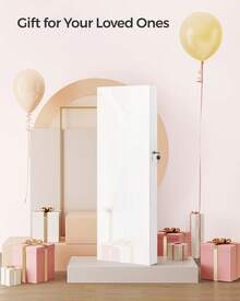 SONGMICS Mirror Jewelry Cabinet, Wall Or Door Mounted Jewelry Storage, Lockable, With 2 Plastic Cosmetic Organizers - 白色 - 查看 8