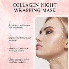 Collagen Overnight Wrapping Peel Off Facial Mask Pack - Elasticity & Hydration Care, Reduces Sagging & Dullness - Hydrolyzed Collagen For Glowing Skin - Korean Skin Care, Face Masks Skincare - 粉色 - 查看 5