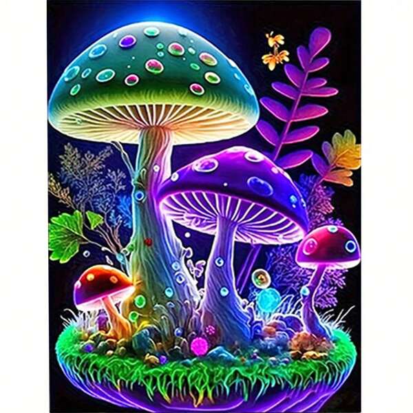 1pc 11.81x15.75 Inch Full Drill Round Diamond Painting, Mushroom Diamond Embroidery, Acrylic PMMA Diamond Mosaic, Home Wall Decor Canvas And Complete DIY Diamond Painting Kit, Frameless