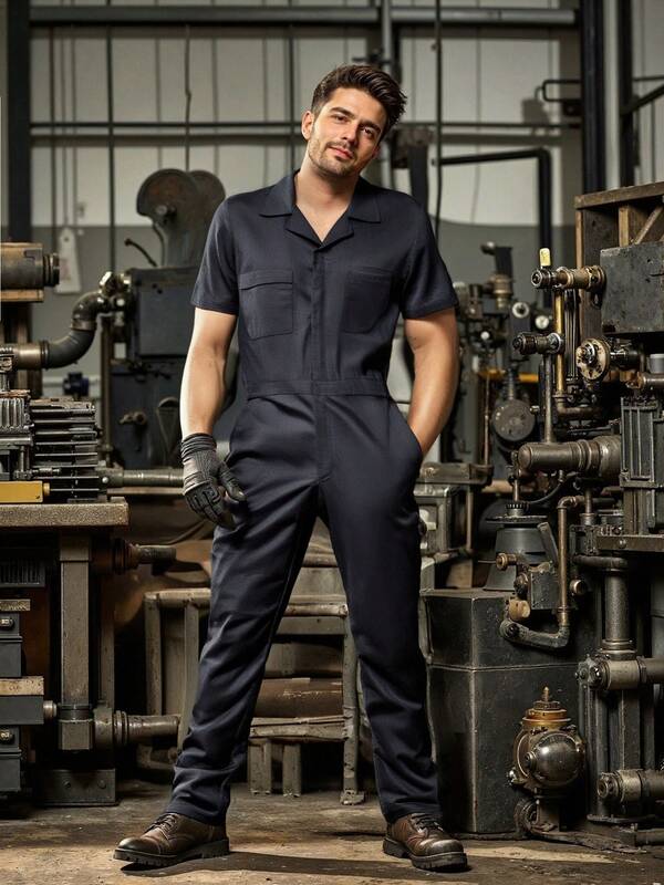 Men's Mechanical Short-Sleeved One-Piece Suit, Computer Room Work Clothes, Summer Thin Short-Sleeved One-Piece Work Clothes, Suitable For Workrooms, Construction Sites, Workshops