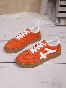 Giày thể thao thường ngày mới, Giày thể thao buộc dây thời trang đa năng bằng da lộn dành cho nữ, Giày học sinh - trái cam - Xem 6