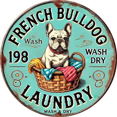 1pc Vintage Metal French Bulldog Sign, Retro Laundry Room Decor, Easy To Hang, Durable Indoor/Outdoor Decoration, Suitable For Home, Garden, Bar, Cafe, Gym, Garage, Aesthetic Room Decor, Great For Room Decoration