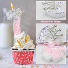 1pc Glitter Birthday Number Candle, 3D Design Cake Birthday Party Wedding Anniversary Celebration Supplies, Glitter Blue Crown Theme Birthday Decoration, Happy Birthday Party Supplies, Number 0 1 2 3 4 5 6 7 8 9