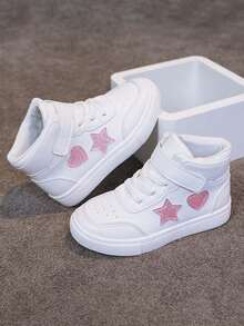 1 Pair Unisex New High-Top Sneakers, Wear-Resistant Anti-Slip Casual Shoes, Fashion Versatile Children Canvas Shoes, Suitable For All Seasons - White - View 1