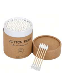 200pcs/Box Double-Ended Cotton Swabs, Natural Bamboo Cotton Swabs With Comfortable Soft Design - Suitable For Manicure And Makeup, Disposable Bamboo & Cotton Swabs, Convenient And Hygienic