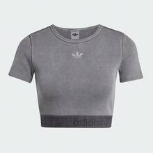 Adidas Originals Women's RIB TEE WASH Short Sleeve T-Shirt, Knitted Collarless Short TJW3573 - Grey - View 1