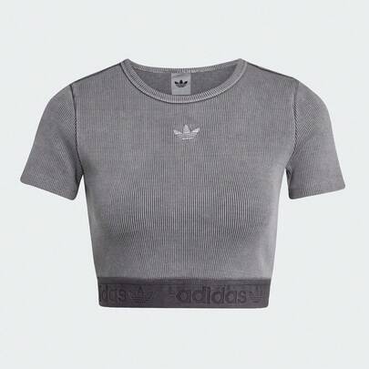 Adidas Originals Women's RIB TEE WASH Short Sleeve T-Shirt, Knitted Collarless Short TJW3573
