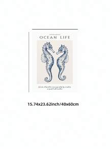 1 tranh in hình cá ngựa xanh nước biển cổ điển không khung, tranh treo tường phòng tắm ven biển với họa tiết vải lanh, áp phích trung tính về biển cho phòng tắm spa & trang trí nhà trên bãi biển | Phong cách Hamptons, vật dụng thiết yếu trong ký túc xá - Nhiều màu - Xem 13