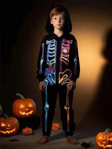 Kids' Scary Skeleton Jumpsuit, Long Sleeve Halloween Costume For Boys And Girls, Cosplay Party Performance - Multicolor - View 1