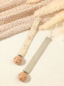 1pc Pacifier Chain With Printed Floral & Geometric Pattern, Fashion Baby Pacifier Clip Holder, Wooden 3-Hole Pacifier Clip, Suitable For Baby Boys And Girls, Daily Use Gift - Multicolor - View 9