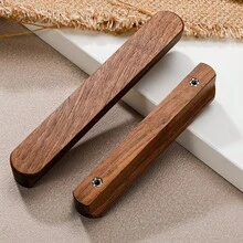 2pcs Walnut Wood Drawer Pulls - Polished Metal Surface, Cabinet And Wardrobe Handles - Walnut - View 2