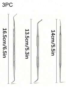 3pcs Stainless Steel Ingrown Toenail Tool Kit - Double-Sided Nail File, Nail Clipper, Nail Spoon And Nail Pusher For Cleaning And Removing Ingrown Toenails, With Storage Pouch - Silver - View 3