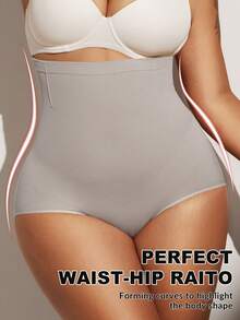 1pc Women's High Waist Seamless Shapewear, Strong Tummy Control And Butt Lift, Plus Size - Light Grey - View 6