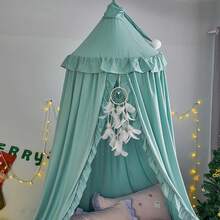 Mosquito Net Bed VETHIN Bed Canopy Girls,Princess Round Dome Dreamy Mosquito Net Bedding Girls Room Castle Tent Hanging Decor Reading Nook Canopies (White) - 綠色 - 查看 5