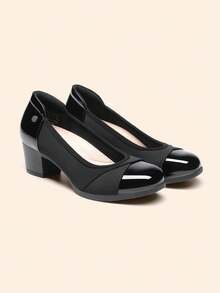 Women's  Chunky Low Block Pumps Closed Toe Shoes Comfortable Elegant Work Office Heels Round Toe Dress Shoes - màu đen - Xem 6