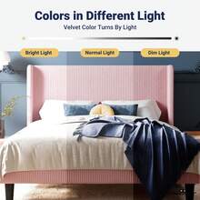 Allewie Full/Queen/King Size Bed Frame With Upholstered Wingback Headboard, Vertical Channel Tufted Corduroy Velvet Platform Bed, Strong Wooden Slats Support, No Box Spring Needed, Easy Assembly, Pink - Pink - View 7