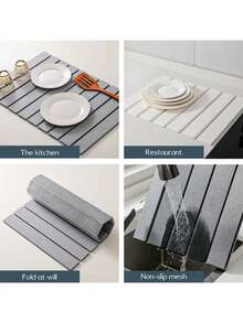 1 pieza Alfombrilla plegable autolimpiante para escurrir en la encimera de la cocina, de gel de sílice de secado rápido, cuadrada, antideslizante y resistente al calor, para encimera de baño, posavasos y protección contra salpicaduras - Multicolor - Ver 8