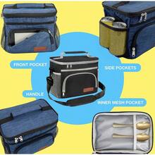 ExtraCharm Insulated Lunch Bag For Women/Men - Reusable Lunch Box For Office Picnic Hiking Beach - Leakproof Cooler Tote Bag Organizer With Adjustable Shoulder Strap For Adults - Blue