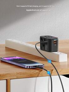 Bộ chuyển đổi du lịch đa năng Usams 20W, Bộ sạc đa năng, Bộ chuyển đổi quốc tế phù hợp với hơn 200 quốc gia, Bộ chuyển đổi nguồn, Phích cắm điện, Bộ sạc tường, Bộ chuyển đổi nguồn AC có sạc USB kép - Phích cắm loại C của EU (220-240V) - Xem 4
