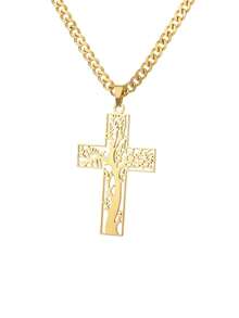 Stainless Steel Tree Of Life Cross Necklaces For Women Men Gold Color Cuban Chain Pendant Necklace Male Female Jewelry Birthday Gift ﻿ - N04135-3 - View 15
