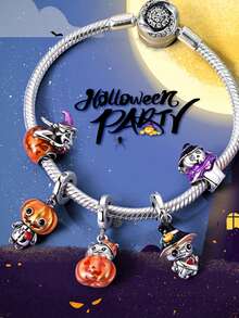 1 件镀银饰品 饰品 可爱饰品 串珠安全链 万圣节系列设计 女巫南瓜灯骷髅女巫帽饰品 适用于手链链 手工制作 DIY 设计 适合日常节日女士珠宝配饰 - 彩色 - 查看 7