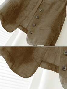 Women's Casual Linen Short Suit Vest, Spring/Summer - Khaki - View 5