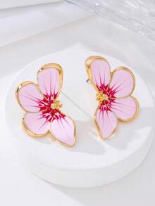 1 Đôi bông tai vàng sơn dầu vẽ tay, quà tặng bất ngờ cho trang phục hàng ngày, sinh nhật, ngày của mẹ, bạn gái hoặc con gái - Hồng - Xem 3