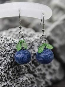 1 Pair Cute & Fun Realistic Blueberry Earrings, Suitable For Women's Everyday Or Vacation Outfits - Màu xanh lam - Xem 4