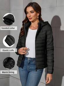 Risissida Women's Minimalist Outdoor Jacket, Suitable For Autumn, With Hood And Pockets, Suitable For Commuting And Casual Wear, Women's Winter Coat Black Elegant - màu đen - Xem 4