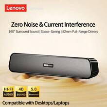 Lenovo Altavoz B01 con controladores duales, sonido potente, fuente de alimentación USB y transmisión dos en uno, cuerpo delgado, ahorra espacio, versátil para la oficina y el entretenimiento. - Negro - Ver 3
