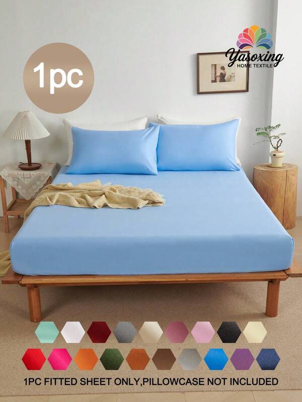 3pcs Solid Light Blue Bed Sheet Set, Made Of Microfiber Fabric, Includes 1 Fitted Sheet And 2 Pillowcases (Pillow Insert Not Included), Modern Soft Bedding Set, Suitable For Home, Dorm, Back To School, Deep Pocket Design Fits Up To 16 Inch Mattress