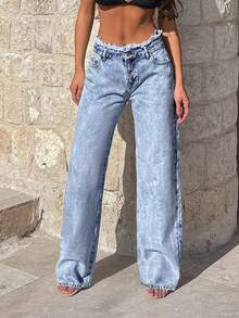 时尚优雅精致口袋纽扣纯色裤子，适合春、夏、秋、冬的休闲日常穿着长裤 - 藍色 - 查看 6