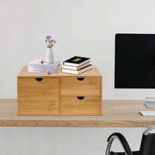 JUSODIN Bamboo Desk Organizer - Mini Bamboo Desk Drawer Tabletop Storage Organization Box For Office Home Toiletries Supplies, No Assembly Required (3 Drawers) - Wood Color - View 6
