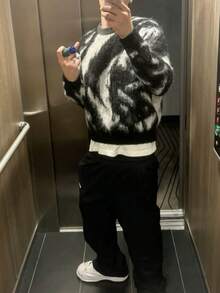 Áo len nam Manchic phong cách retro thường ngày, thời trang đường phố, chất liệu lông xù kẻ sọc không đều, phối màu tương phản, dáng rộng, thích hợp cho Giáng sinh, Năm mới, tay dài. - màu đen - Xem 4